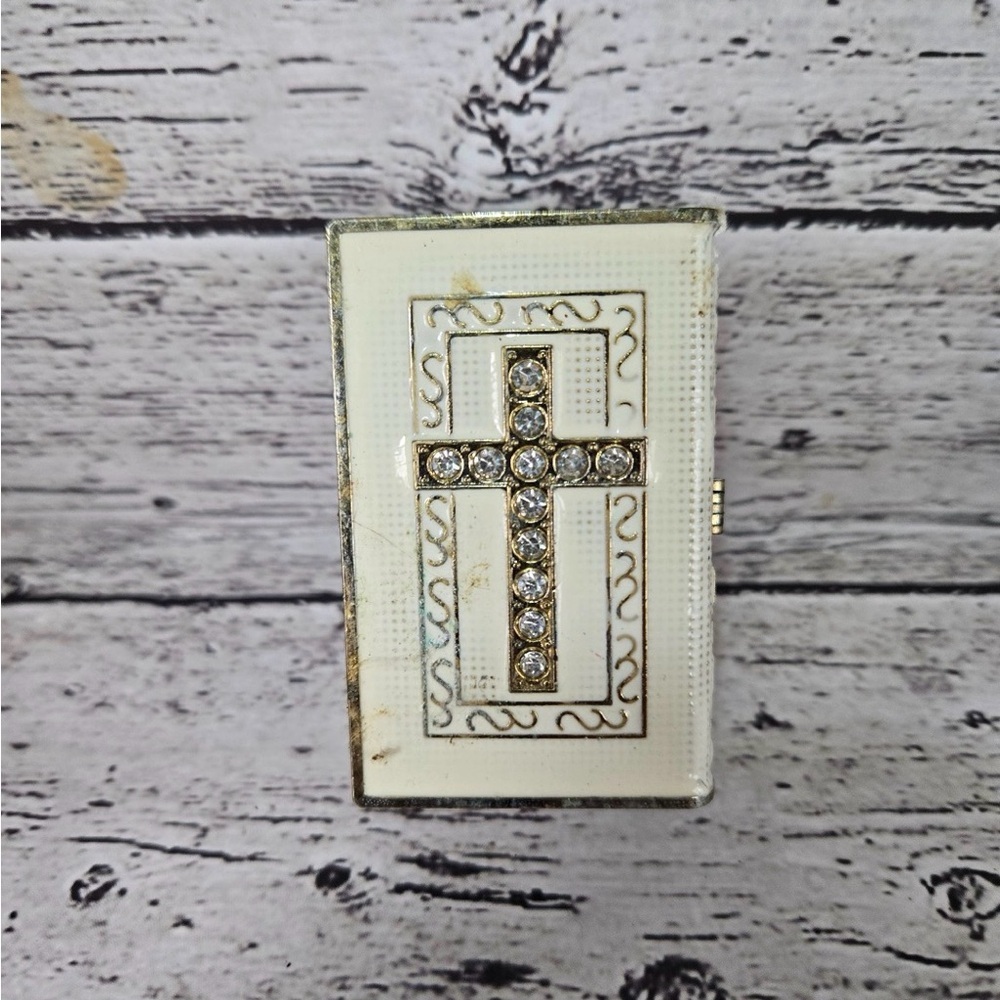 Enamel Bible Trinket Box with Cross – Religious Collectible Decor